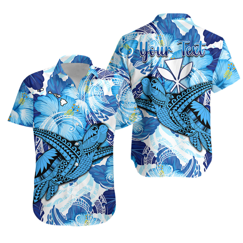 (Custom Personalised) Hawaii Hawaiian Shirt Blue Polynesian Turtle and Hibiscus LT13 Unisex Blue - Polynesian Pride