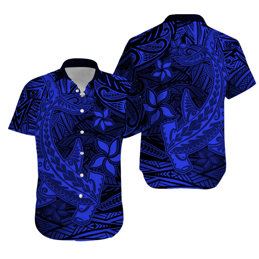 Polynesian Hawaiian Shirt Blue Hawaiian Tribal Hammerhead Shark LT14 Blue - Polynesian Pride
