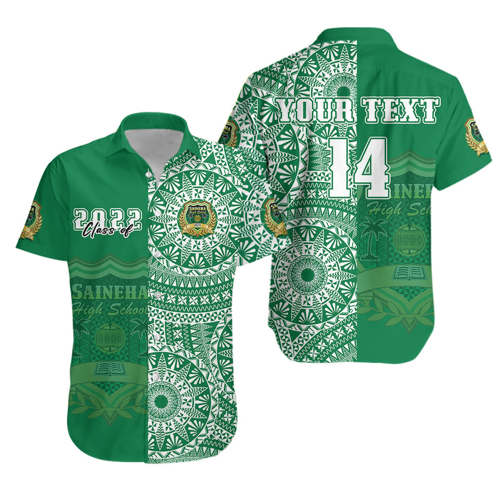 (Custom Text And Number) Tonga Saineha High School Hawaiian Shirt Class Of Year Tongan Ngatu Pattern LT14 Unisex Green - Polynesian Pride