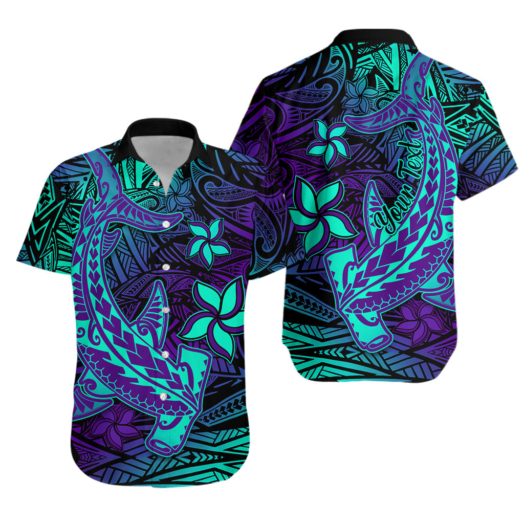Custom Polynesian Couple Outfits Dress And Hawaiian Shirt Purple Paradise Hawaiian Tribal Hammerhead Shark LT14 - Polynesian Pride
