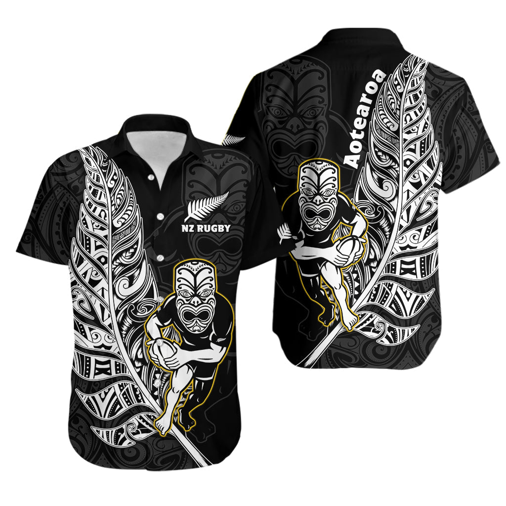 New Zealand Silver Fern Rugby Hawaiian Shirt All Black Maori Version Black LT14 Black - Polynesian Pride