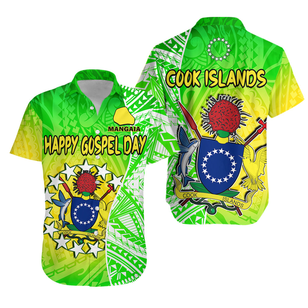 Happy Mangaia Gospel Day Hawaiian Shirt Cook Islands Coat Of Arms Polynesian Pattern LT14 Unisex Green - Polynesian Pride