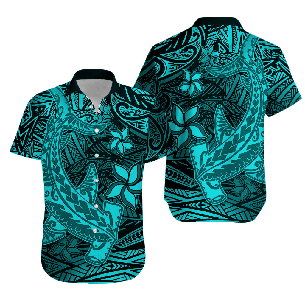 Polynesian Hawaiian Shirt Turquoise Hawaiian Tribal Hammerhead Shark LT14 Unisex Turquoise - Polynesian Pride