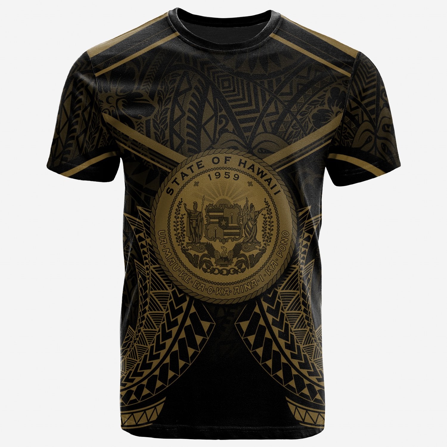 Hawaii T Shirt Hawaii Seal With Gold Line Style Unisex Black - Polynesian Pride