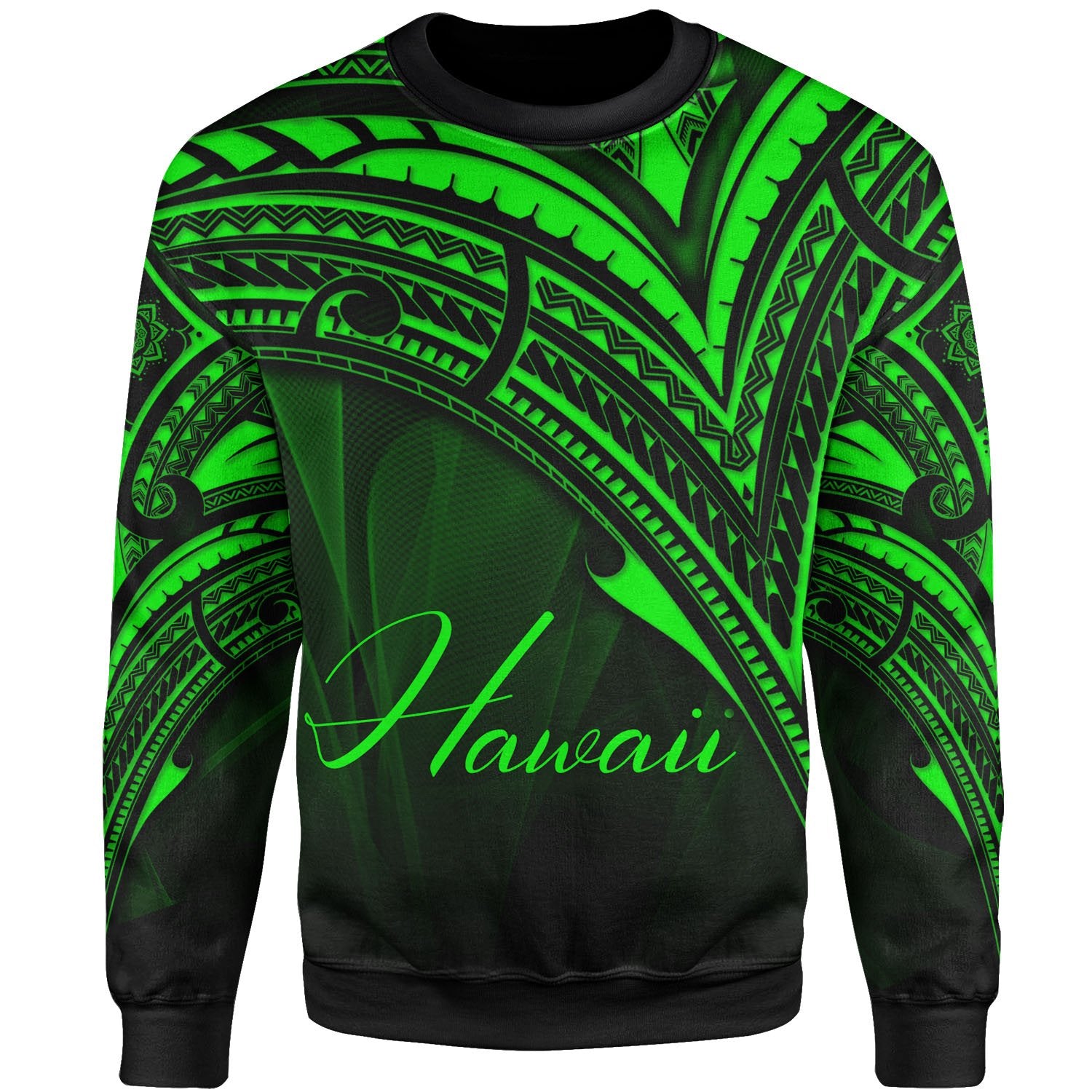 Hawaii Sweatshirt - Cross Style Green Color Unisex Black - Polynesian Pride