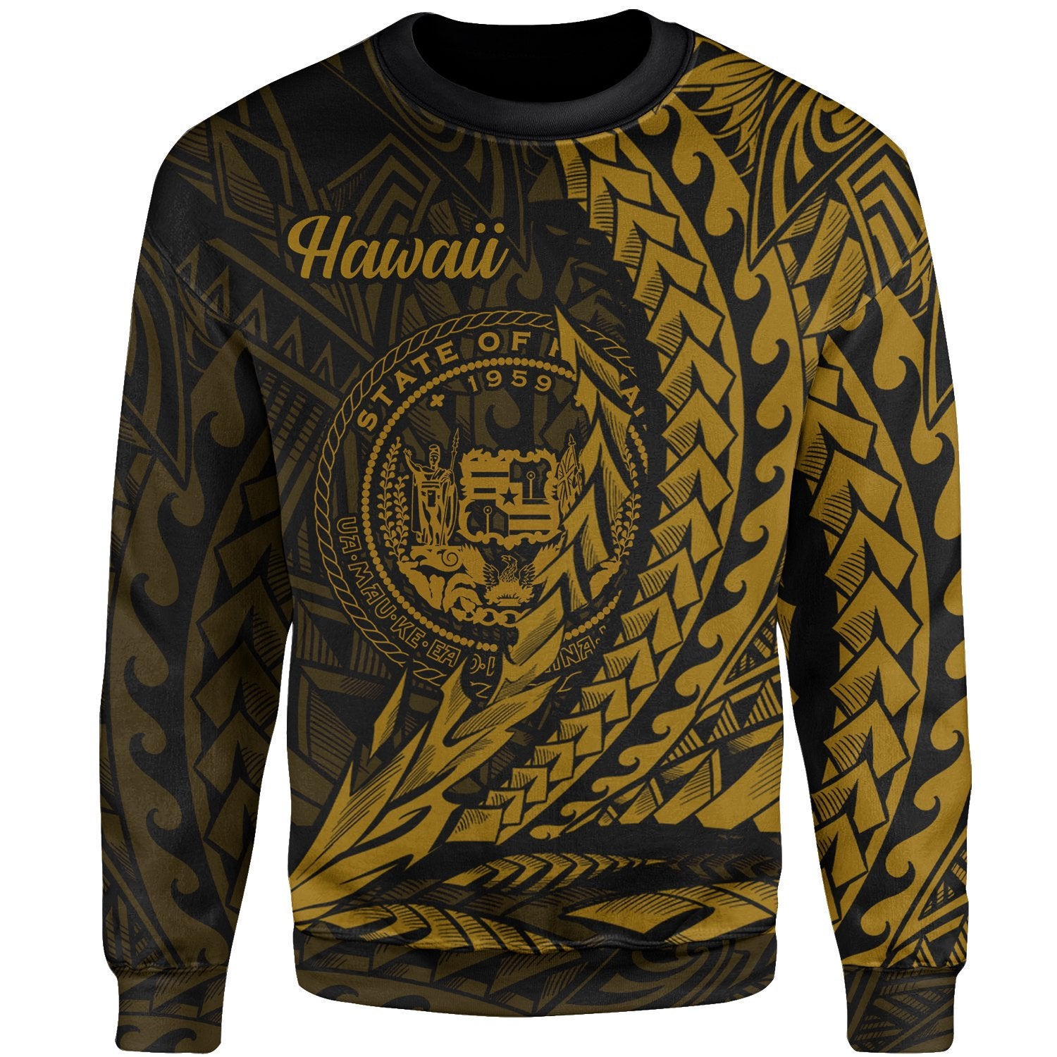 Hawaii Sweatshirt - Wings Style Gold Color Unisex Gold - Polynesian Pride