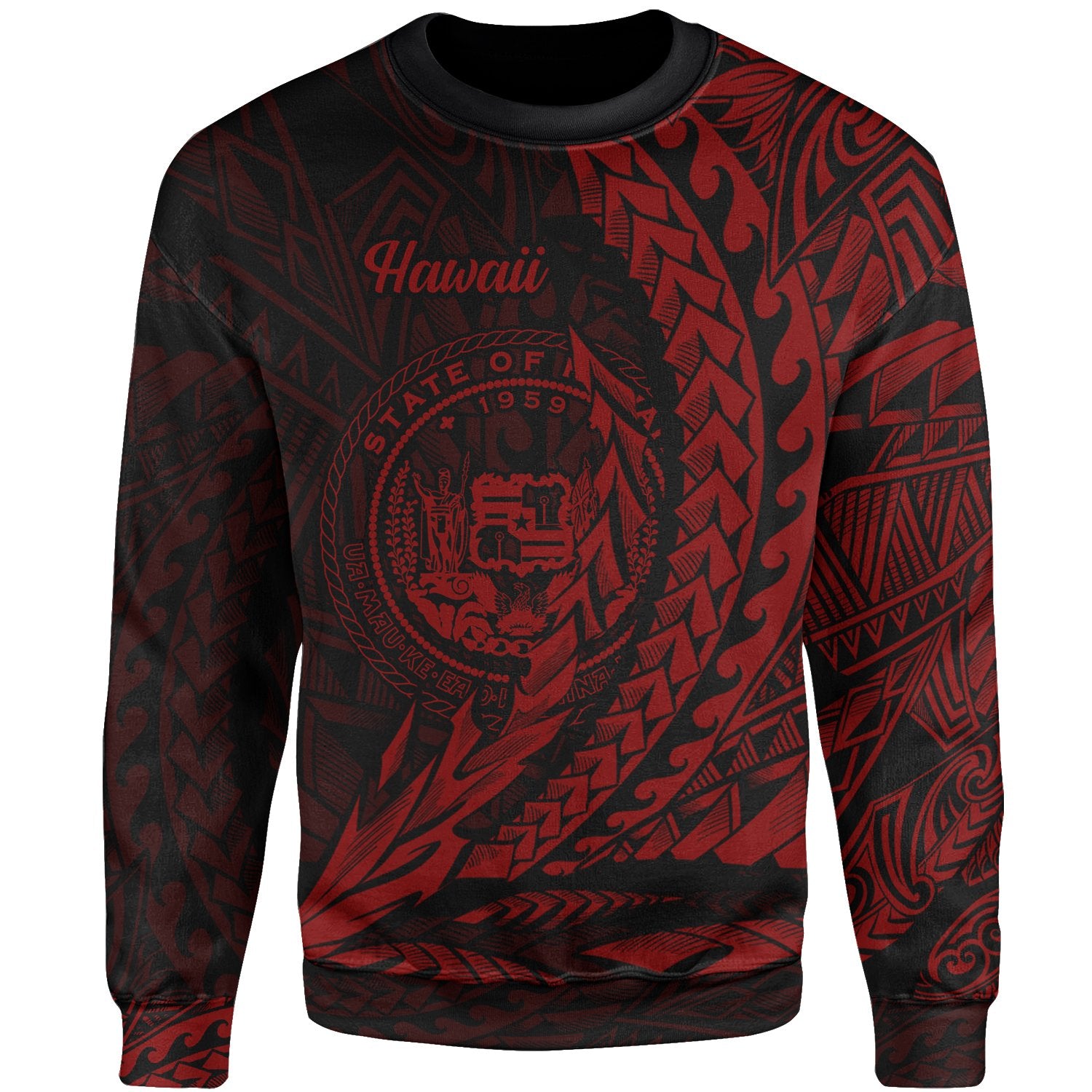 Hawaii Sweatshirt - Wings Style Red Color Unisex Red - Polynesian Pride