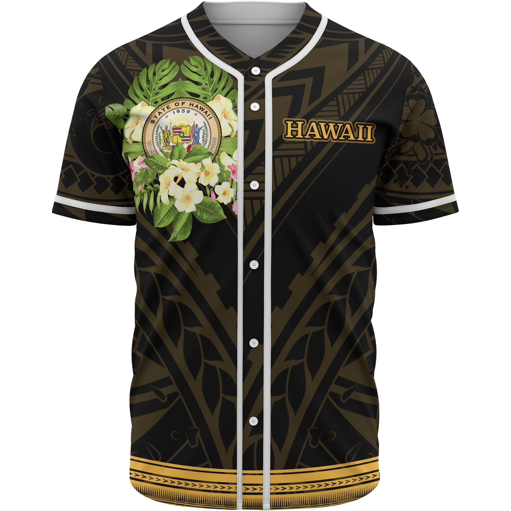 Hawaii Baseball Shirt - Polynesian Gold Patterns Collection Unisex Black - Polynesian Pride