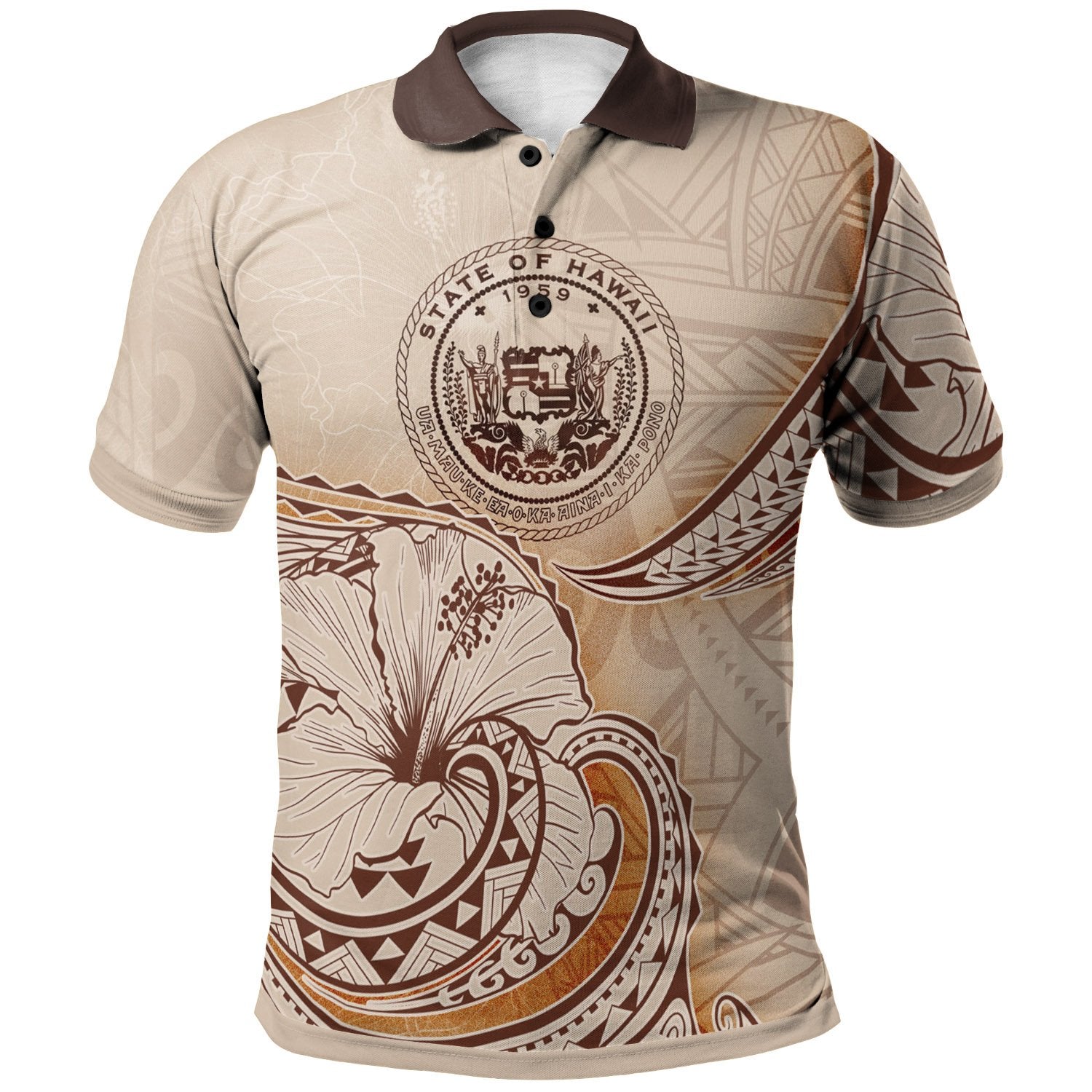 Hawaii Polo Shirt Hibiscus Flowers Vintage Style Unisex Nude - Polynesian Pride