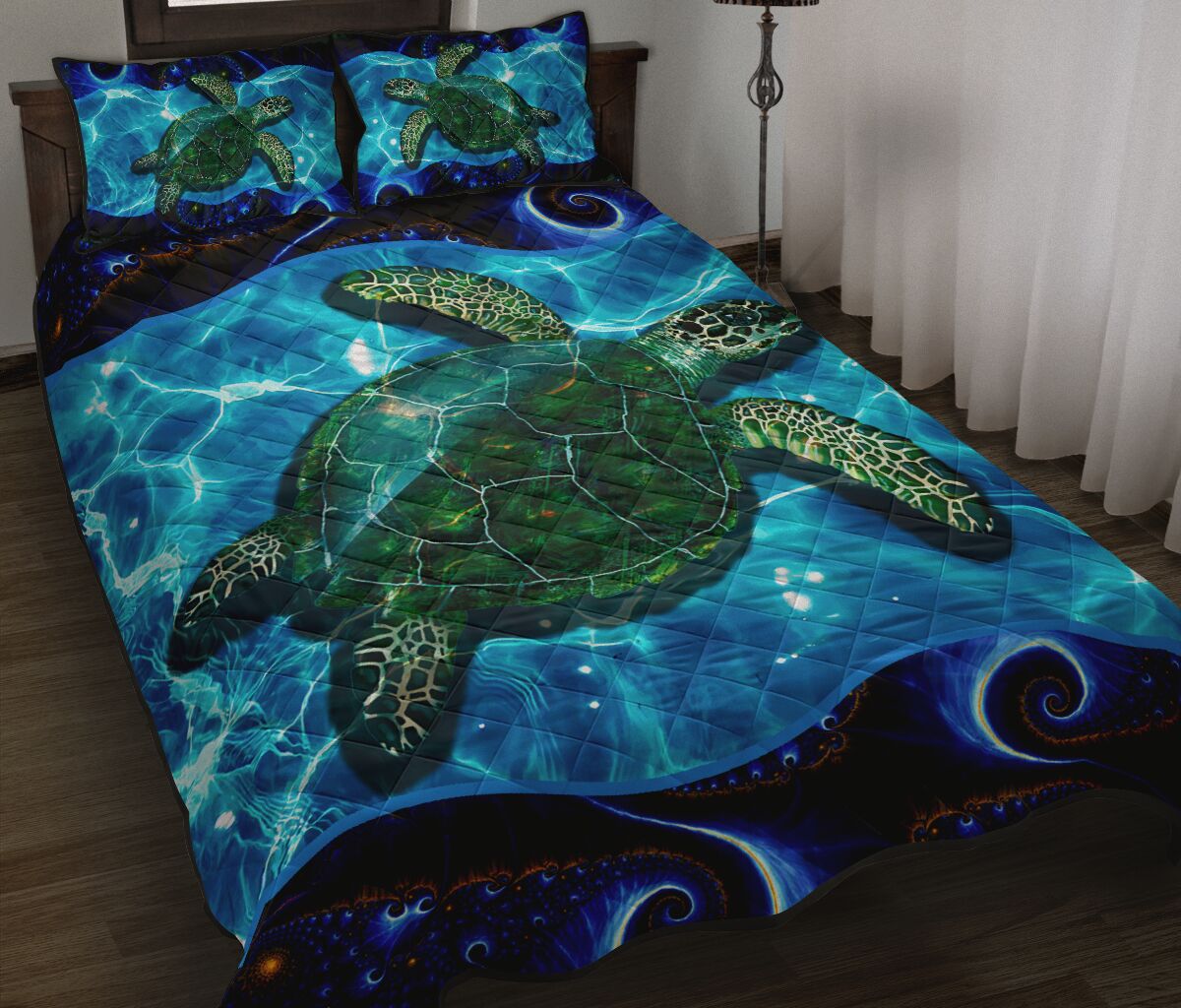 Hawaii Turtle Ocean Quilt Bed Set - Ocean Deep - AH Blue - Polynesian Pride