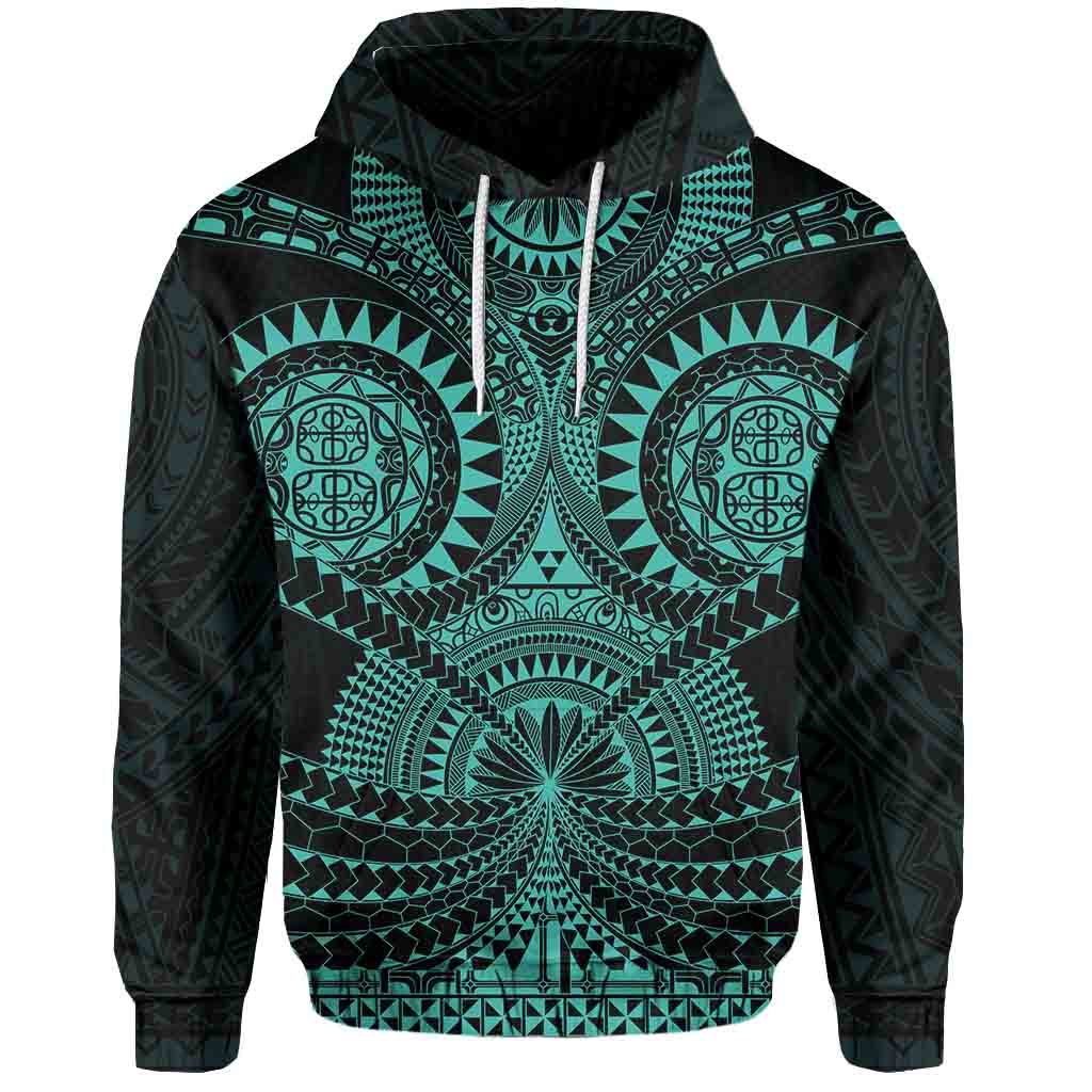 Polynesian Tattoo All Over Print Hoodie Turquoise Unisex Black - Polynesian Pride