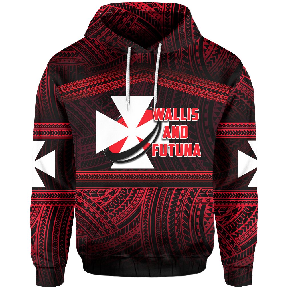 Custom Wallis and Futuna Rugby Polynesian Patterns Hoodie Unisex Red - Polynesian Pride