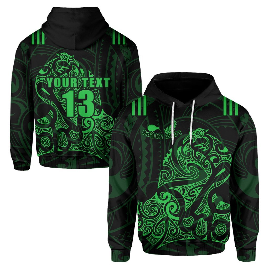 Custom Aotearoa Super Rugby Hoodie Maori Kiwi Green Custom Text and Number Unisex Green - Polynesian Pride