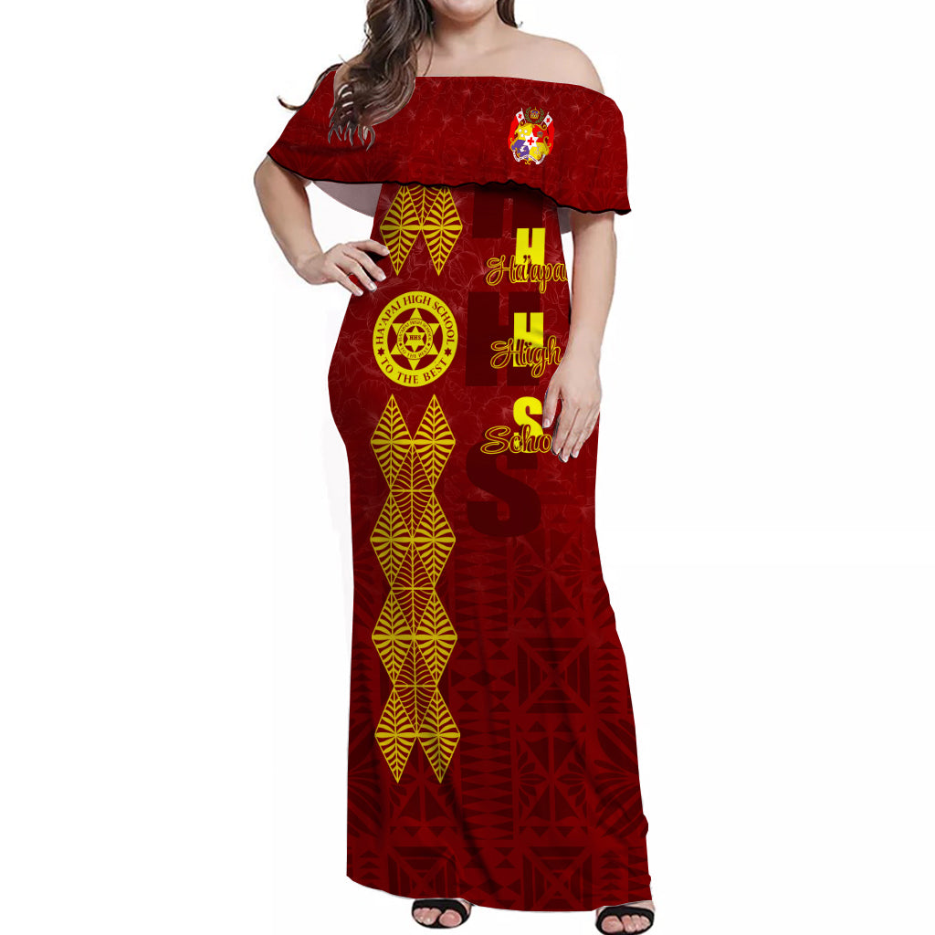 Tonga Ha'apai High School Hibiscus Off Shoulder Long Dress HHS Old Girls LT7 Long Dress Maroon - Polynesian Pride