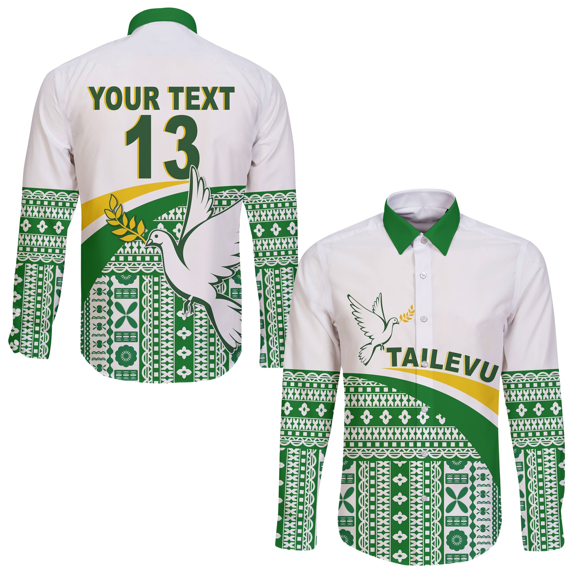 (Custom Text and Number) Tailevu Rugby Hawaii Long Sleeve Button Shirt Fiji Rugby Tapa Pattern White LT13 Unisex White - Polynesian Pride