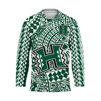 (Custom Text And Number) Hawaii Football Hockey Jersey Rainbow Warriors Tribal Kakau LT14 Unisex Green - Polynesian Pride