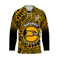 (Custom Text And Number) Hawaii Hockey Jersey Nanakuli High and Intermediate School Tribal Kakau LT14 Unisex Gold - Polynesian Pride