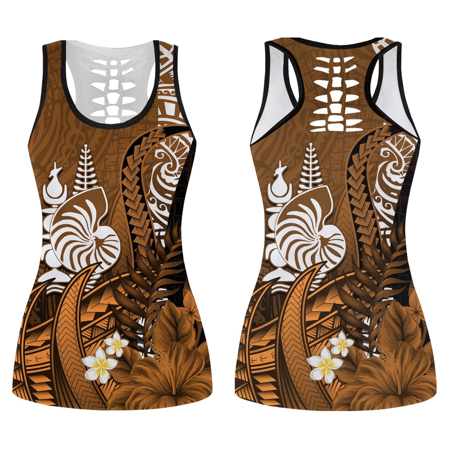 New Caledonia Hollow Tank Top Nautilus Gold Polynesian Hibiscus LT13 Female Gold - Polynesian Pride