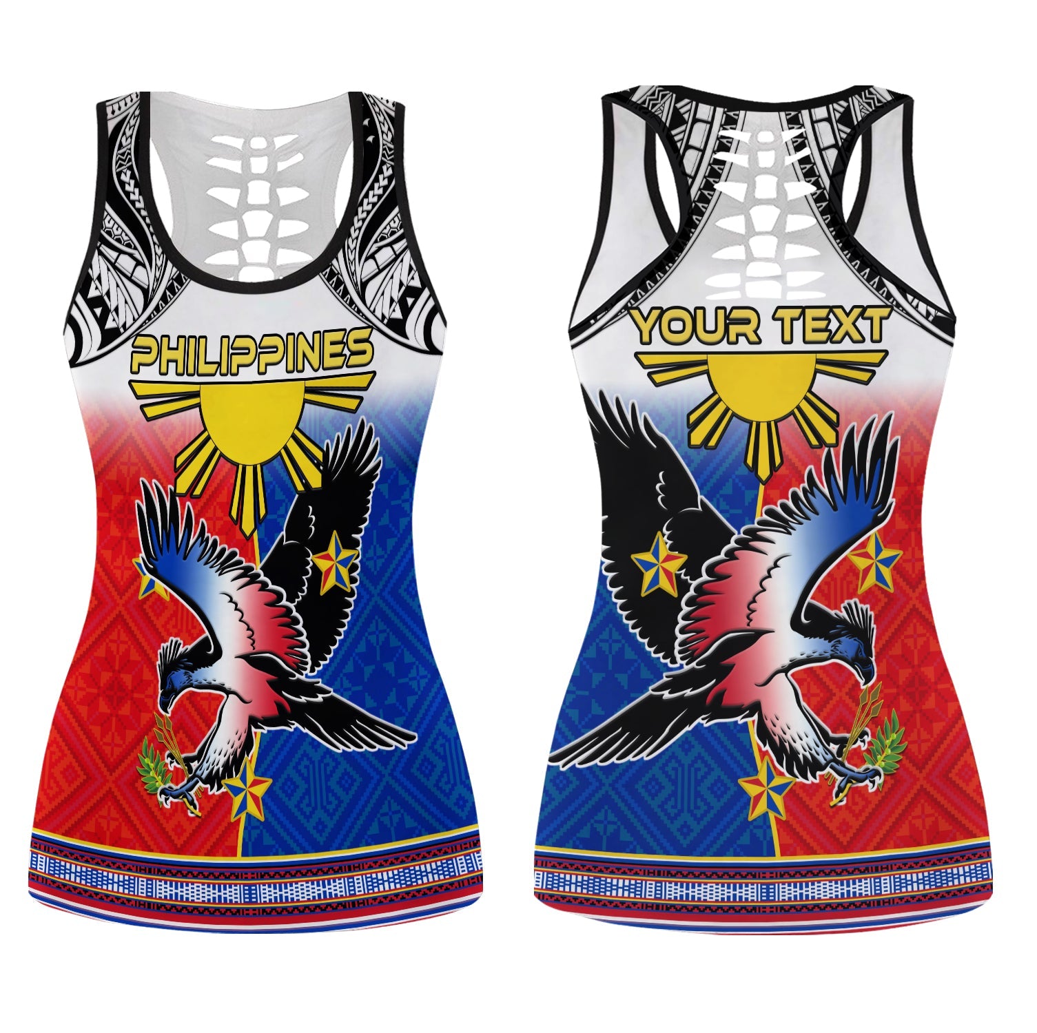 Custom Personalised Philippines Hollow Tank Top Polynesian Filipino Pattern With Eagle LT14 Female White - Polynesian Pride