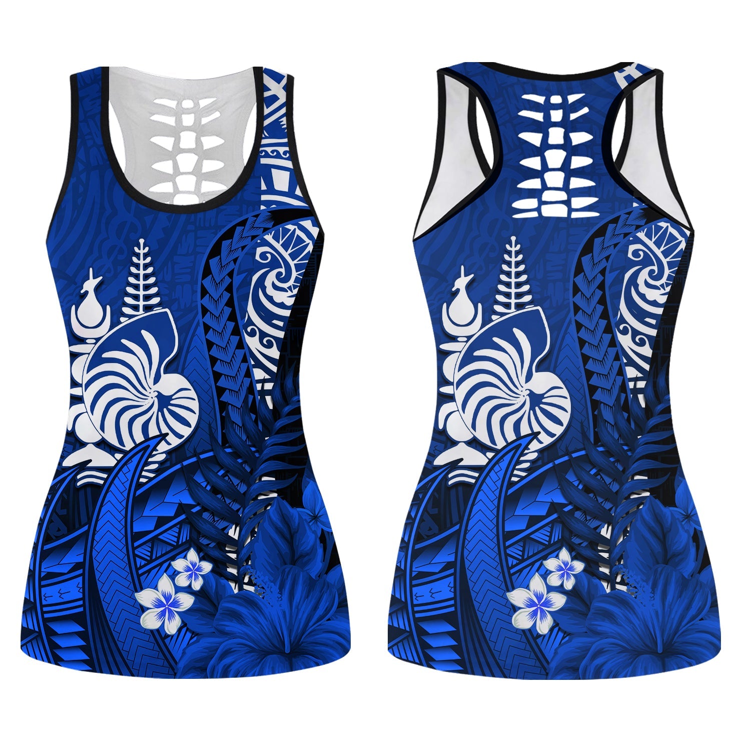 New Caledonia Hollow Tank Top Nautilus Blue Polynesian Hibiscus LT13 Female Blue - Polynesian Pride