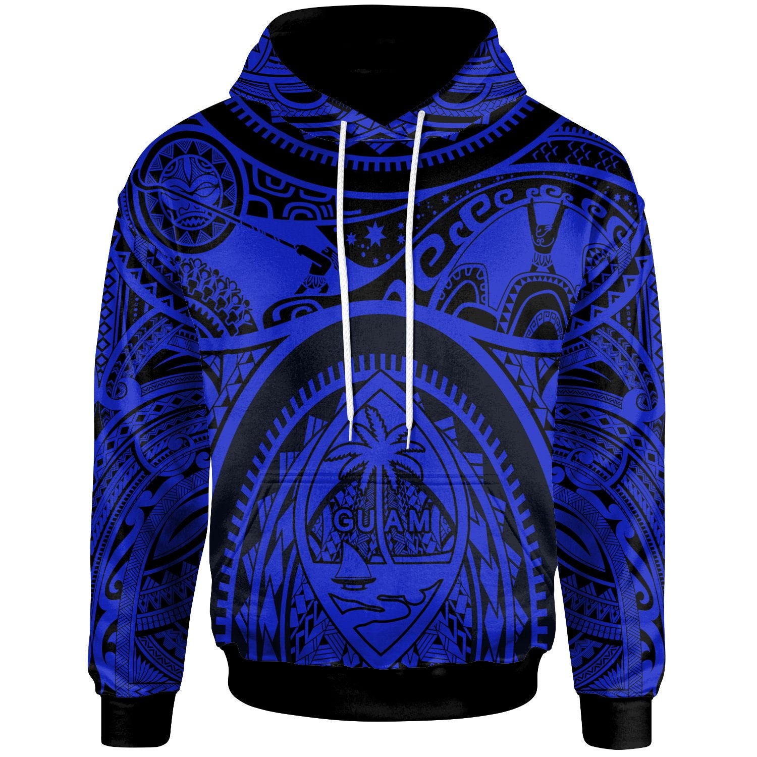 Polynesian Hoodie Guam Flag, Seal with Maui Moana Tattoo Unisex Blue - Polynesian Pride