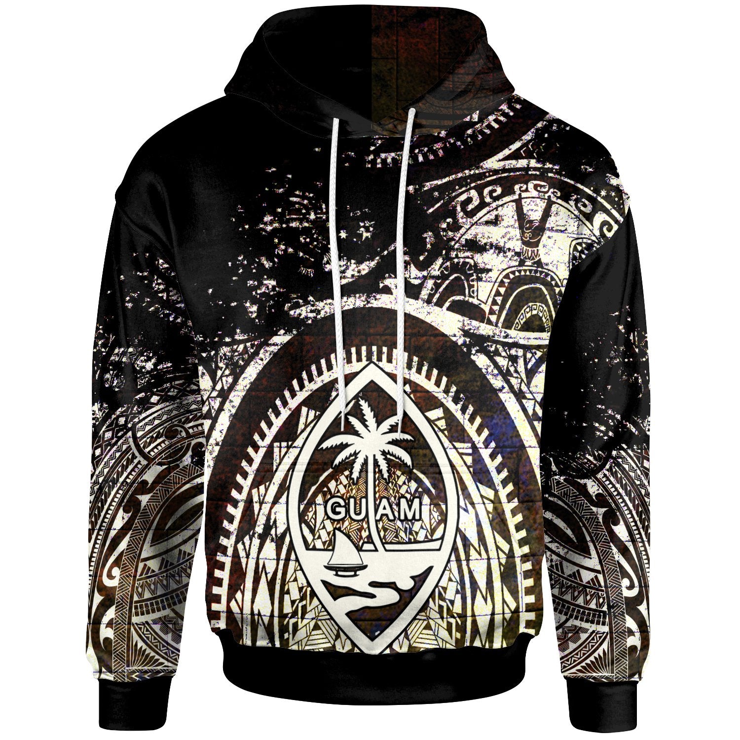 Polynesian Hoodie Guam Flag, Seal with Maui Moana Tattoo Unisex Black - Polynesian Pride