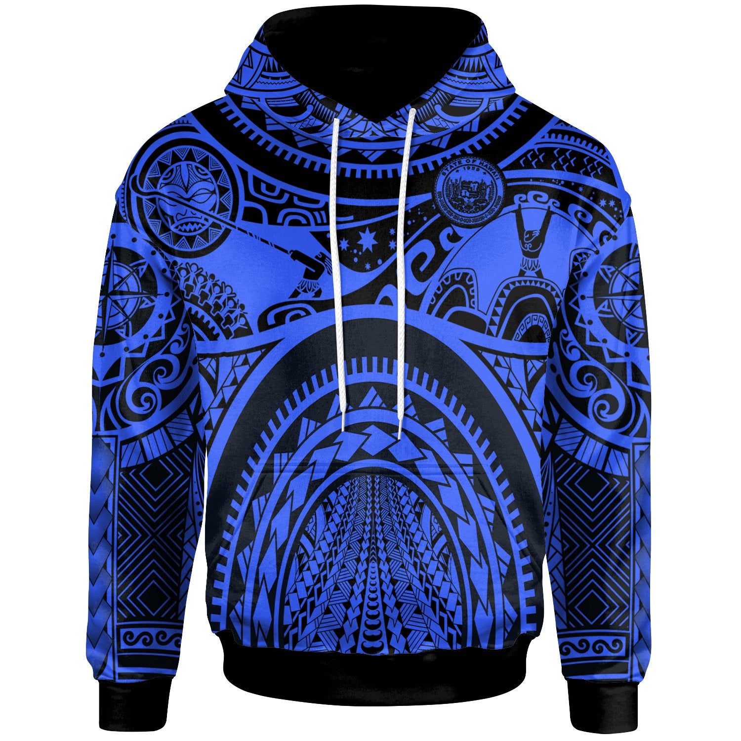 Polynesian Hawaii Hoodie Coat ofrm Hawaii & Maui Tattoo Polynesian Patterns Unisex Blue - Polynesian Pride