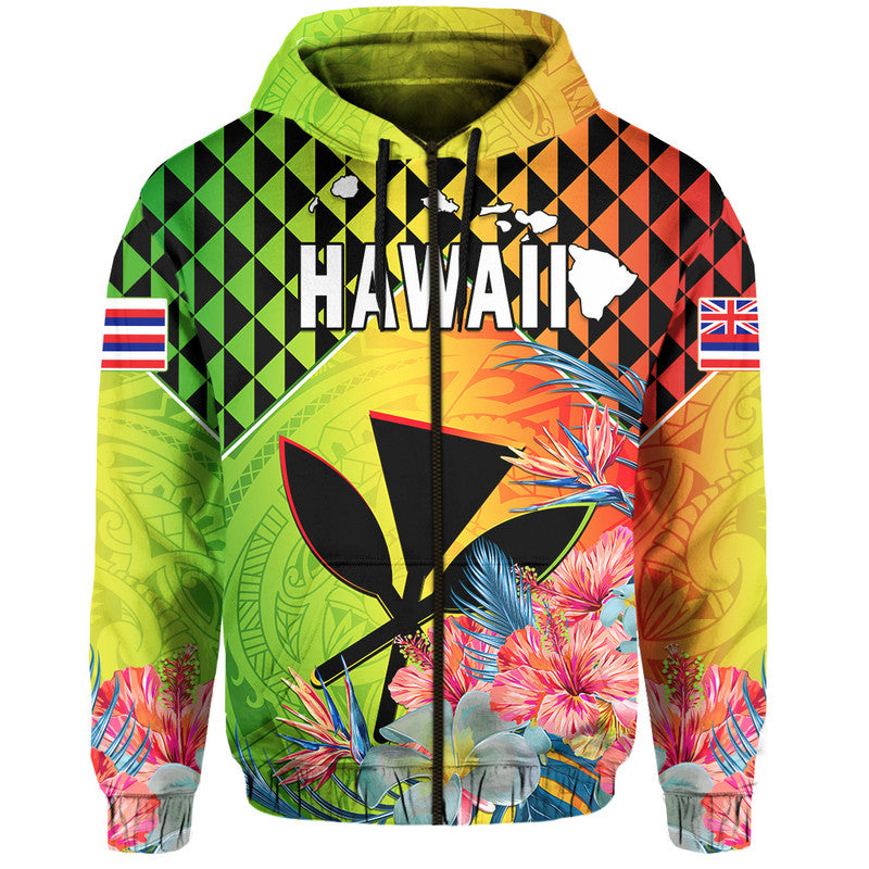 Hawaii Hoodiean Tribal Kanaka Maoli Hibiscus LT14 Zip Hoodie Reggae - Polynesian Pride