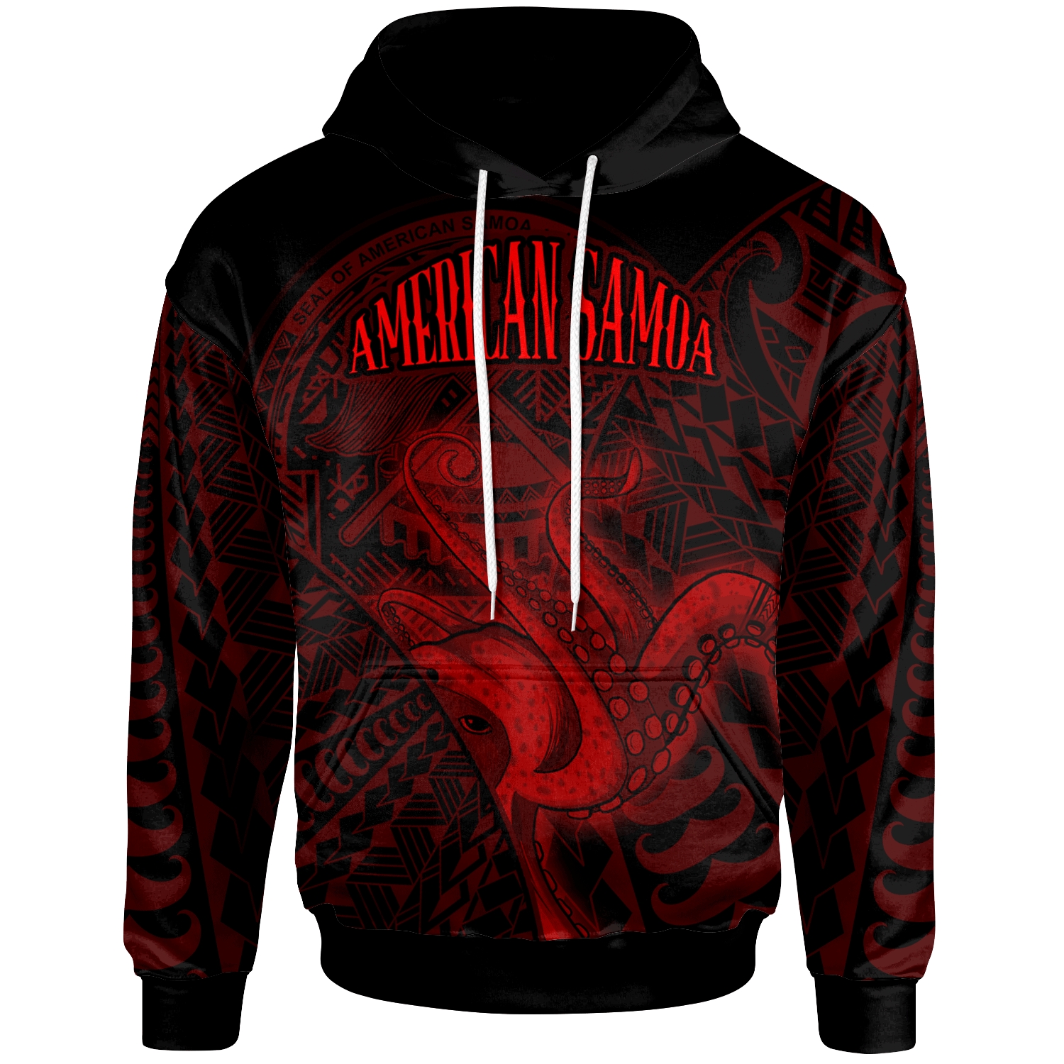 American Samoa Hoodie Octopus Style Red Color Unisex Red - Polynesian Pride