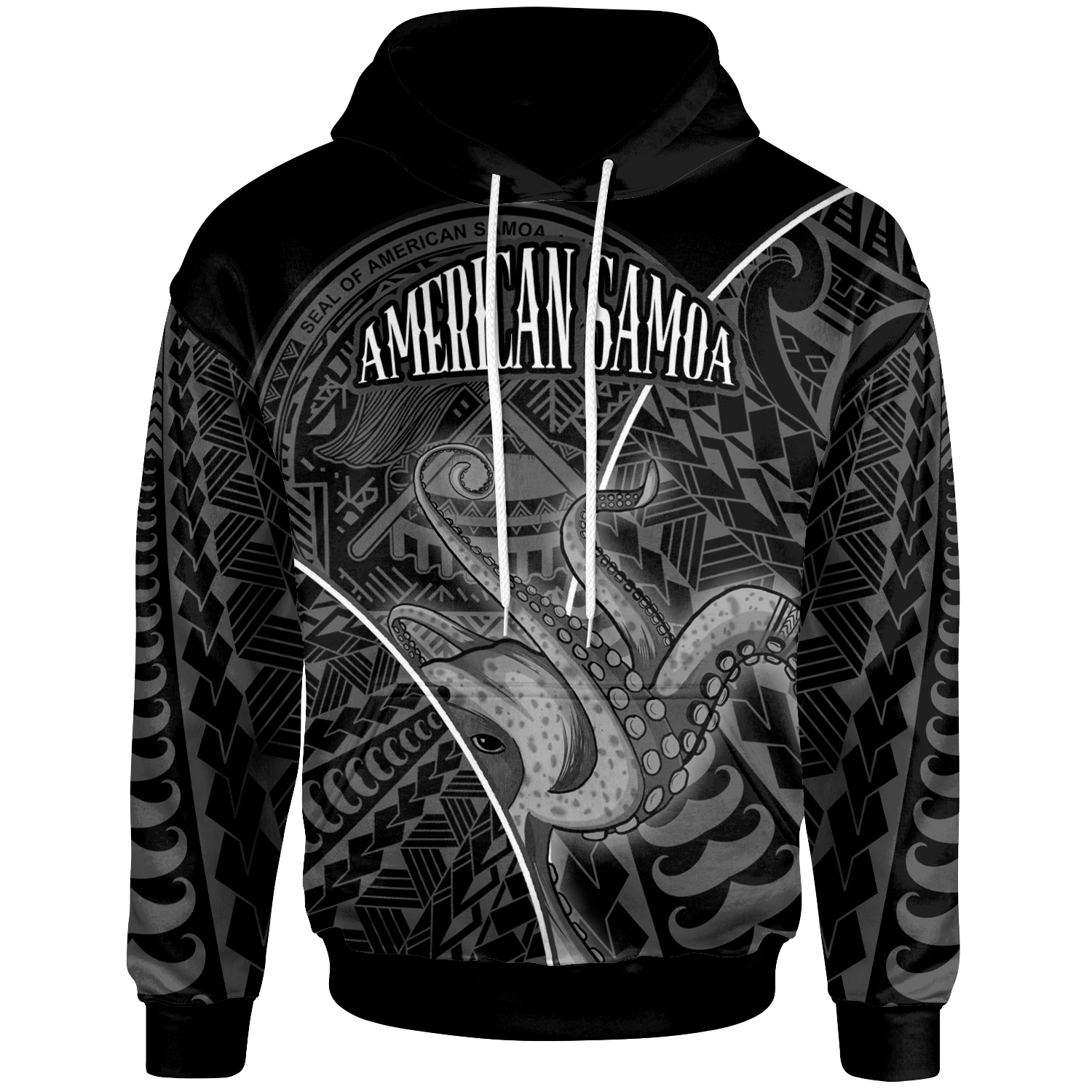 American Samoa Hoodie Octopus Style White Color Unisex White - Polynesian Pride