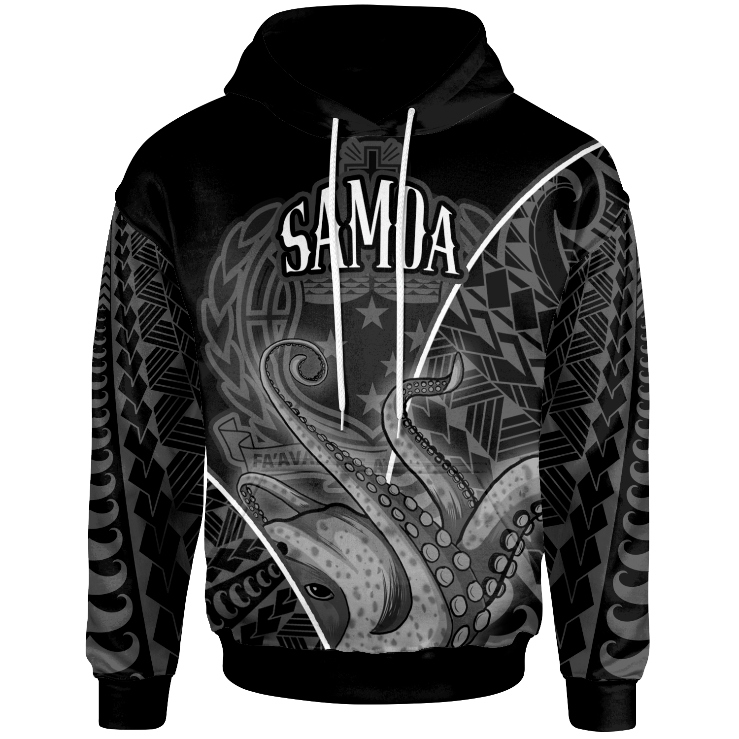 Samoa Hoodie Octopus Style White Color Unisex White - Polynesian Pride