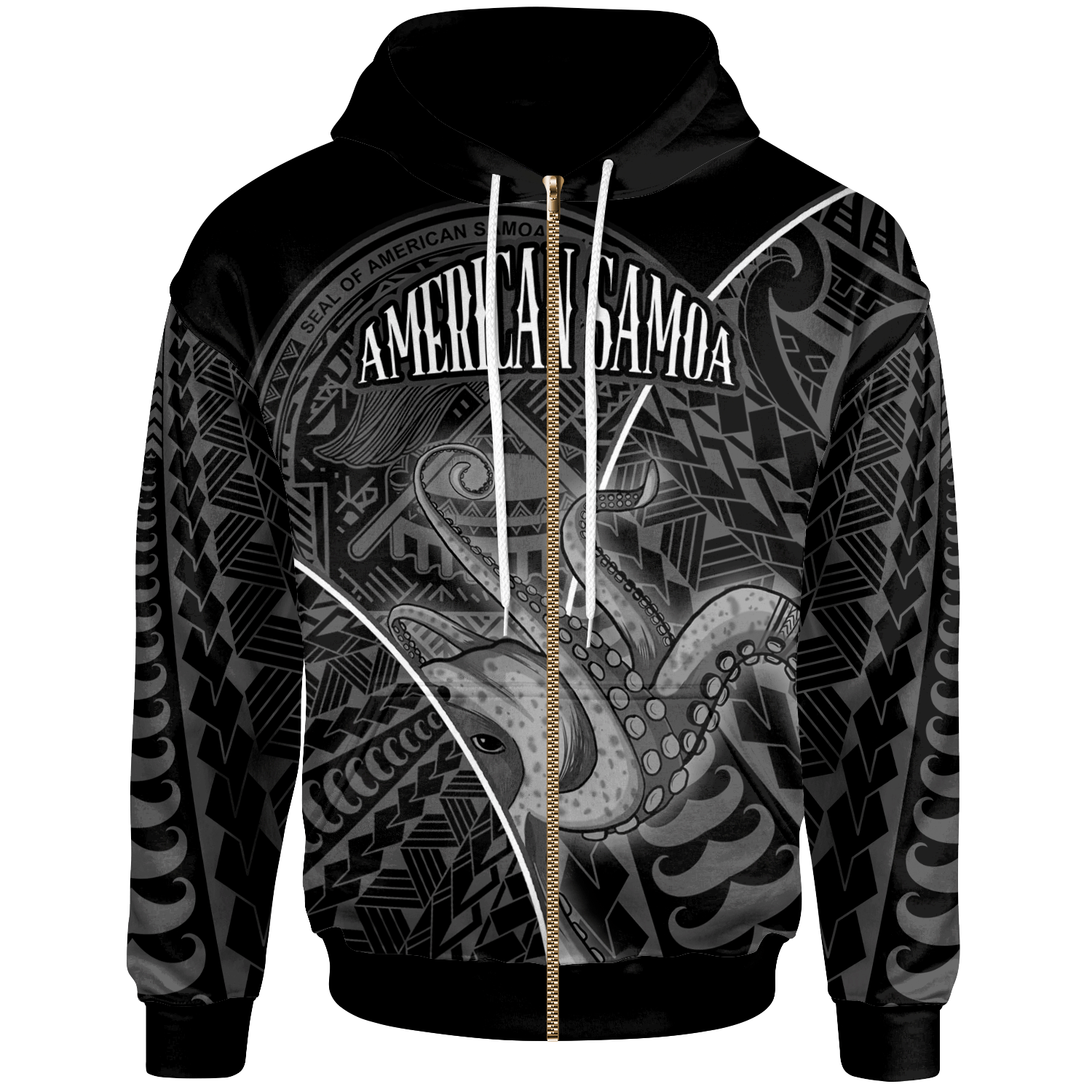 American Samoa Zip up Hoodie Octopus Style White Color Unisex White - Polynesian Pride