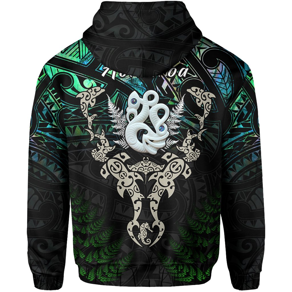Aotearoa Paua Shell Hoodie Maori Manaia and Fish LT13 - Polynesian Pride