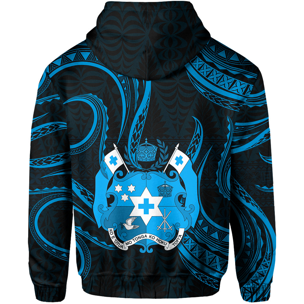 Tonga Pattern Zip Hoodie Always Proud Version Blue LT13 - Polynesian Pride
