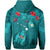 Hawaiian Islands Zip Hoodie Hawaii Tropical Flowers and Turtles Turquoise LT13 - Polynesian Pride