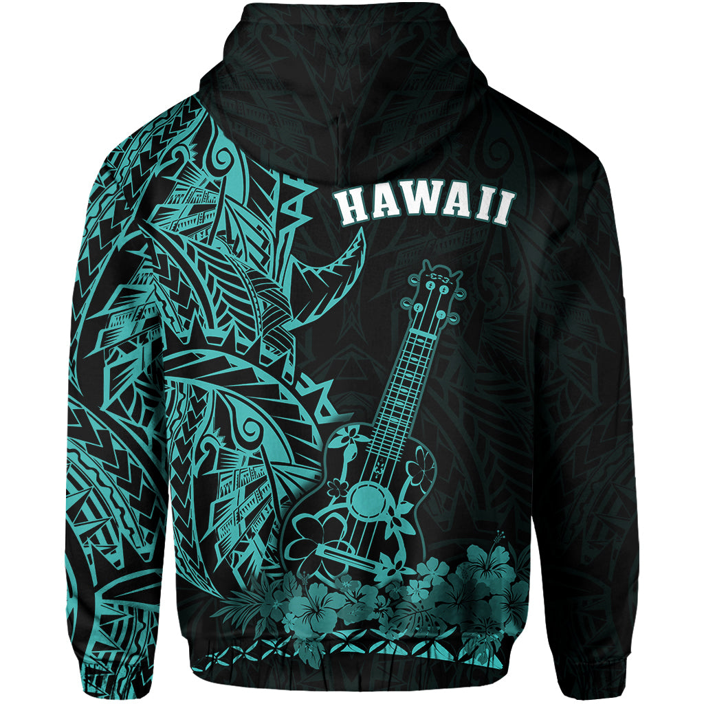 Hawaii Polynesian Zip Hoodie Ukulele Turquoise LT13 - Polynesian Pride