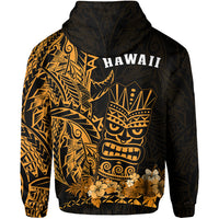 Hawaii Polynesian Zip Hoodie Gold Tiki Masks Hawaiian LT13 - Polynesian Pride