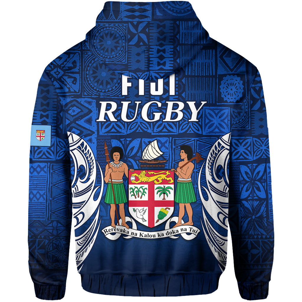 Fiji Rugby Zip Hoodie Flying Fijians Blue Tapa Pattern LT13 - Polynesian Pride