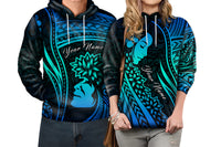 Custom Polynesian Valentine Couple Hoodie I LOVE YOU Hibiscus Style Blue LT13 6XL - Polynesian Pride