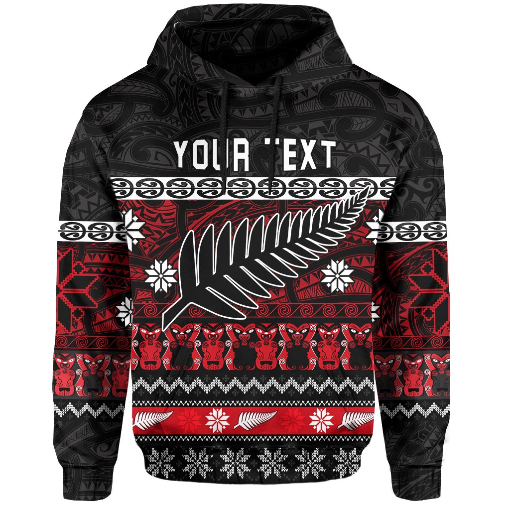 Custom New Zealand Silver Fern Christmas Hoodie Maori Meri Kirihimete LT13 Unisex Black - Polynesian Pride