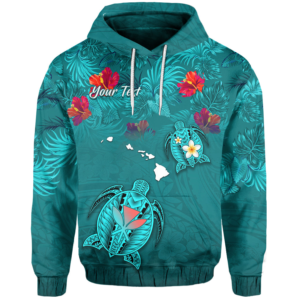 Custom Hawaiian Islands Hoodie Hawaii Tropical Flowers and Turtles Turquoise LT13 Unisex Turquoise - Polynesian Pride