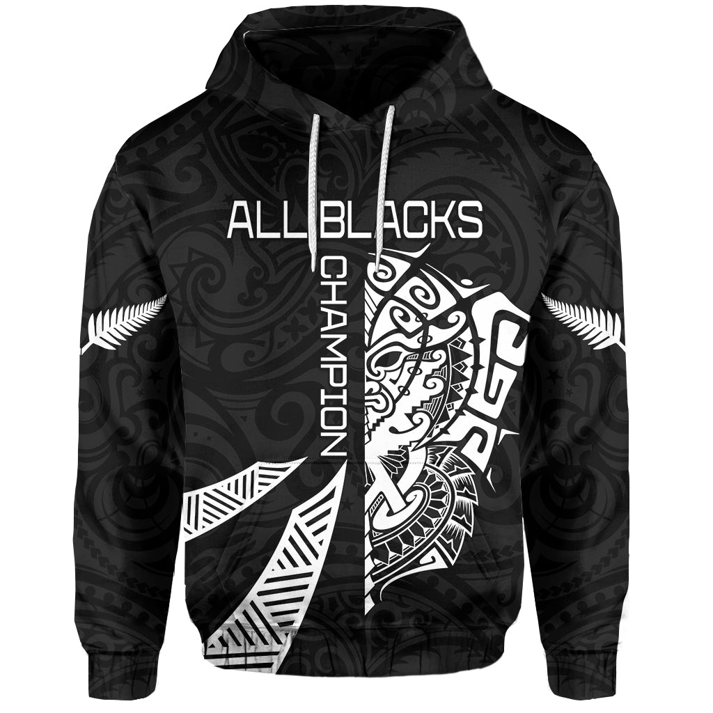 New Zealand Rugby Hoodie Haka All Black mix Ta Moko LT13 Black - Polynesian Pride