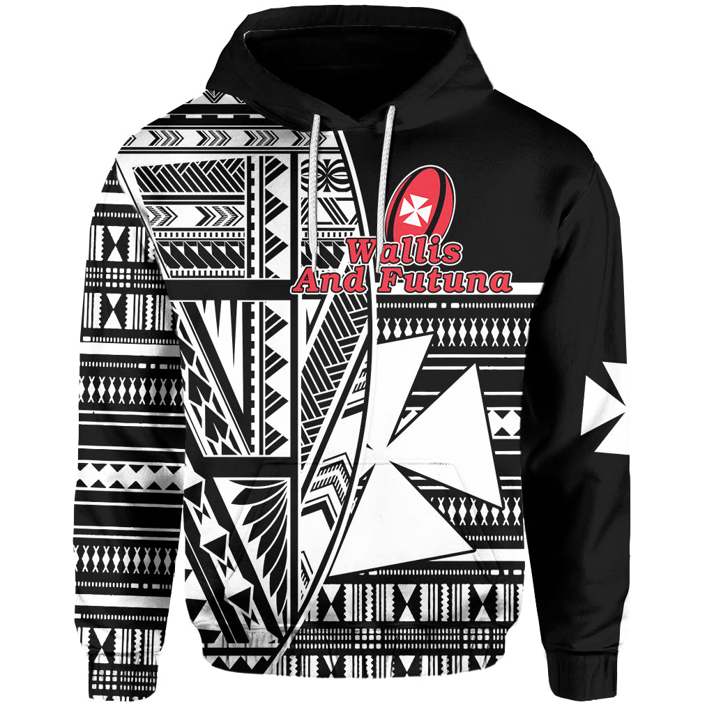 (MAHEKANOA 19) Wallis and Futuna Rugby Hoodie Polynesian Clever Black Custom Text and Number Unisex Black - Polynesian Pride