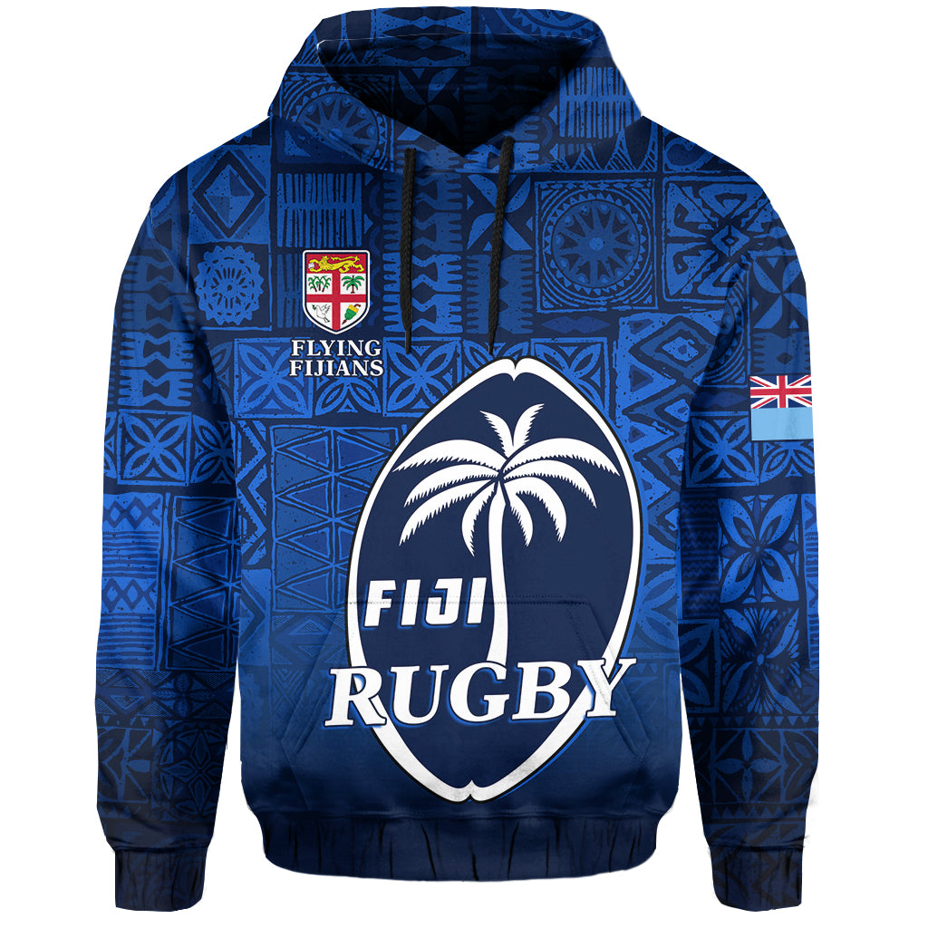 Fiji Rugby Hoodie Flying Fijians Blue Tapa Pattern LT13 Unisex Blue - Polynesian Pride