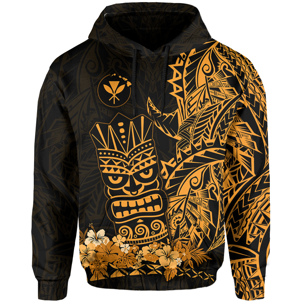 Hawaii Polynesian Hoodie Gold Tiki Masks Hawaiian LT13 Unisex Gold - Polynesian Pride