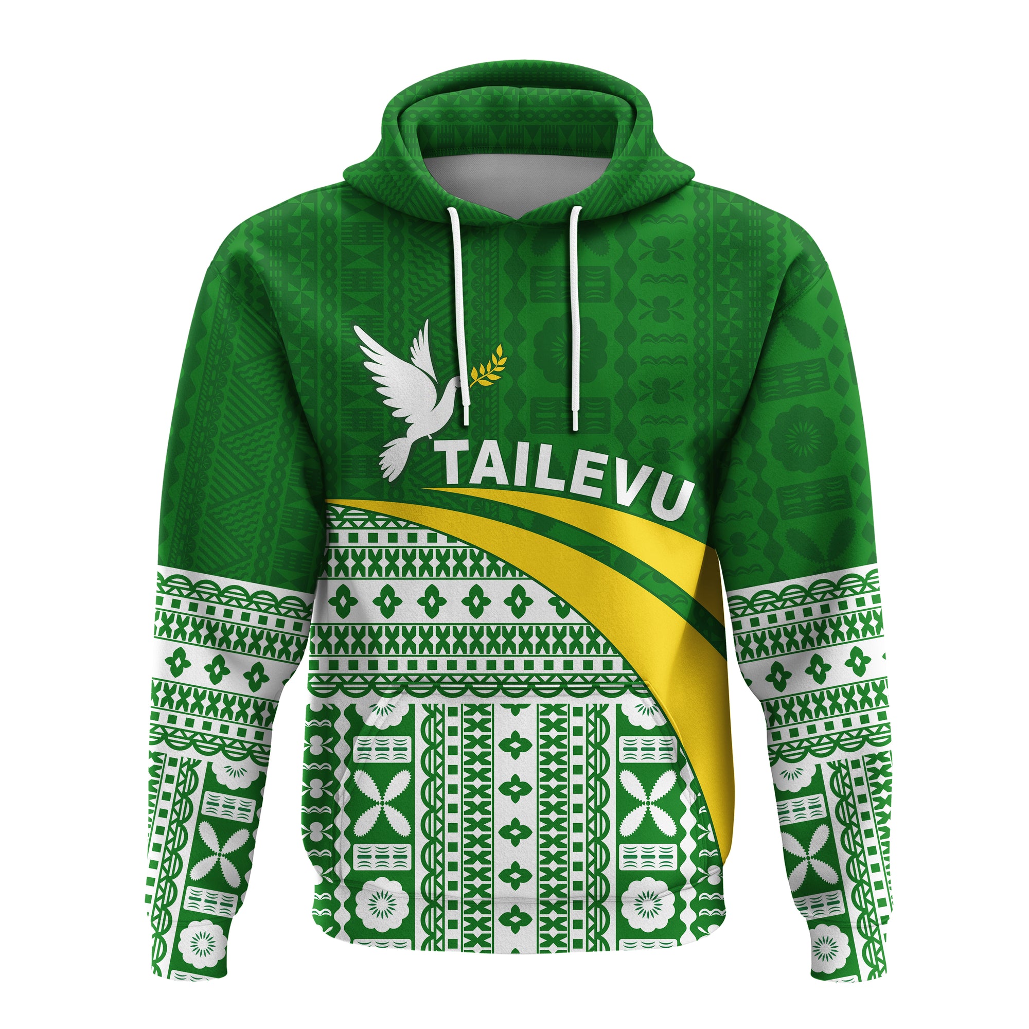 Tailevu Rugby Hoodie Fiji Rugby Tapa Pattern Green LT13 Unisex Green - Polynesian Pride