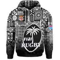 Fiji Rugby Hoodie Flying Fijians Black Tapa Pattern LT13 Unisex Black - Polynesian Pride
