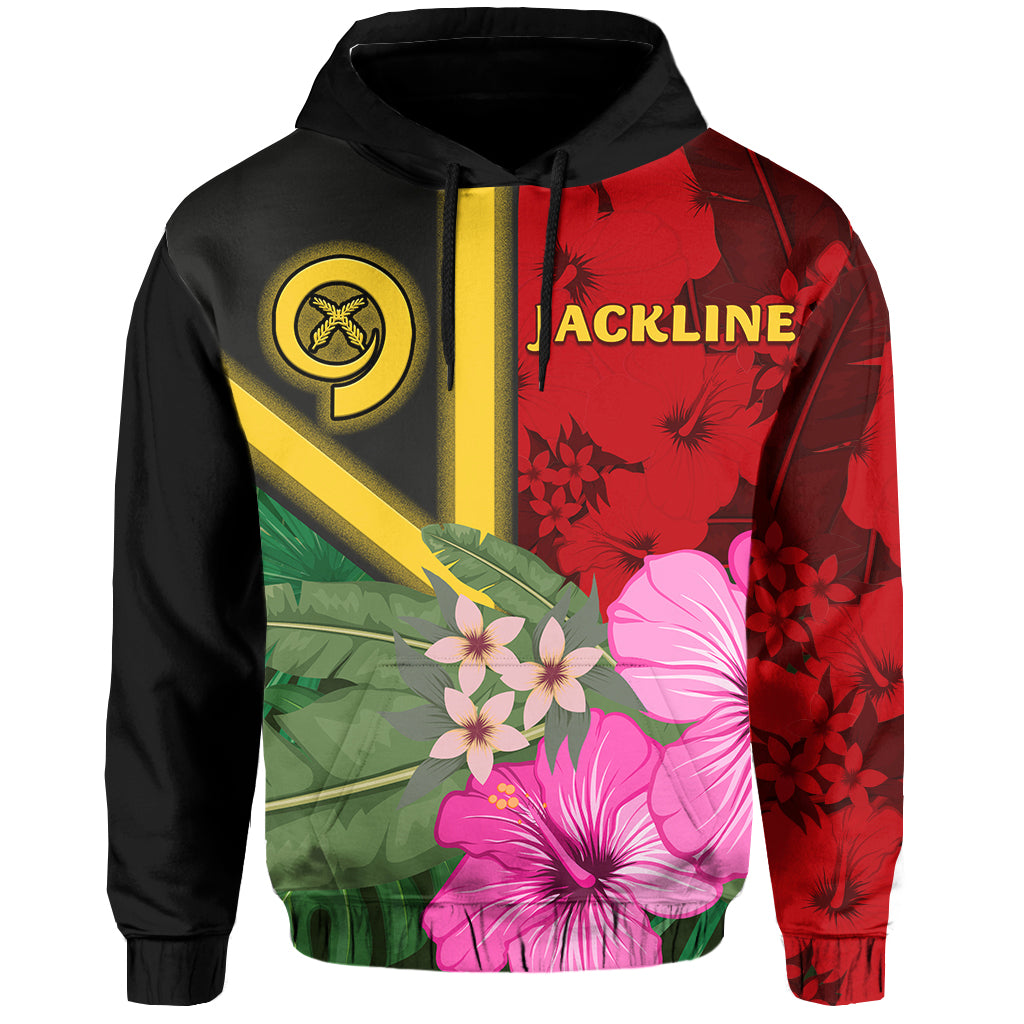 (JACKLINE) Vanuatu Hoodie Vanuatu Flag with Hibiscus LT13 Unisex Black - Polynesian Pride