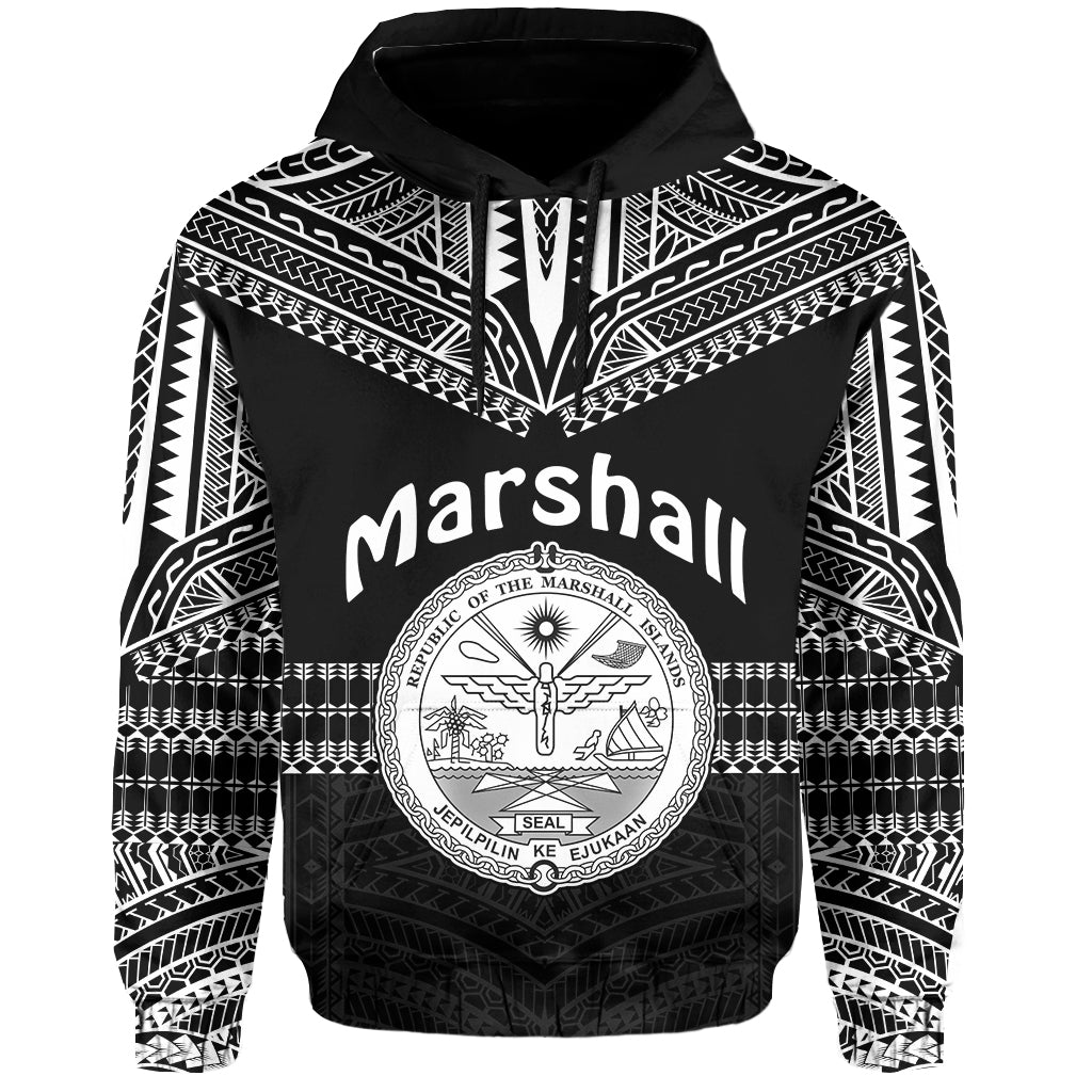 (Custom Text and Number) Marshall Islands Hoodie Best Tattoo Version Black LT13 - Polynesian Pride