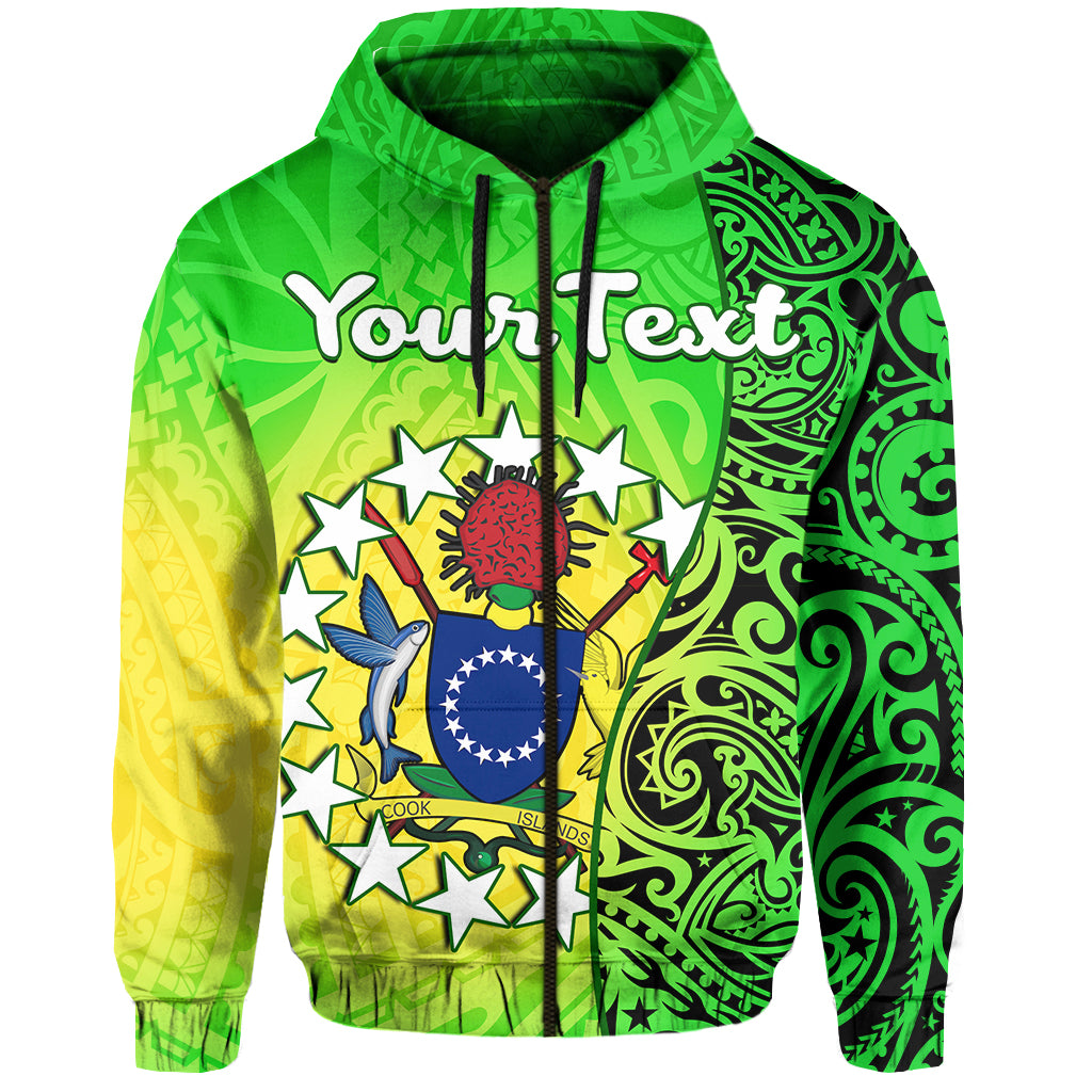 Custom Cook Islands Hoodie Cook Islands Coat of Arms Turtle Polynesian LT14 Zip Hoodie Green - Polynesian Pride